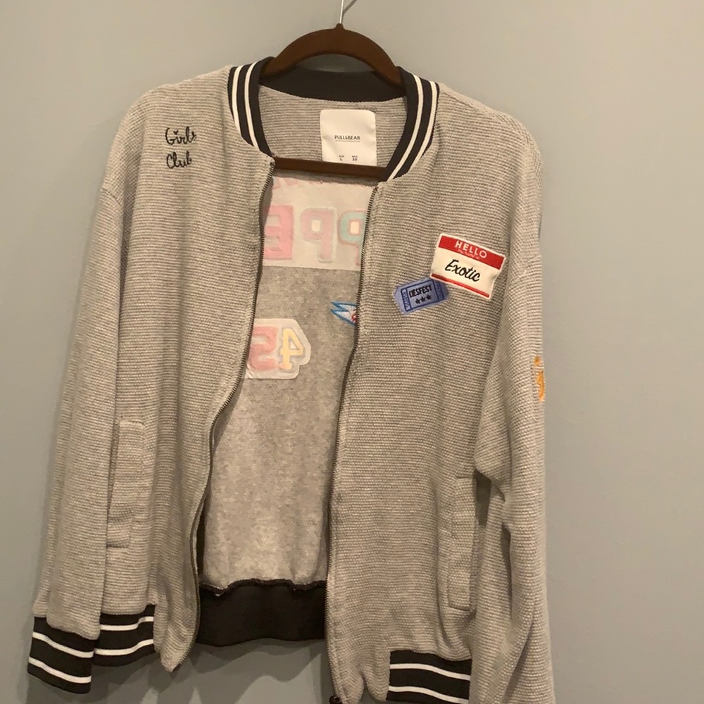grey jacket with embroidery